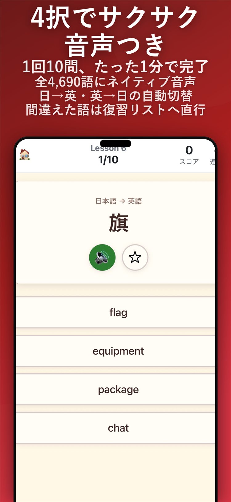 四択クイズの画面